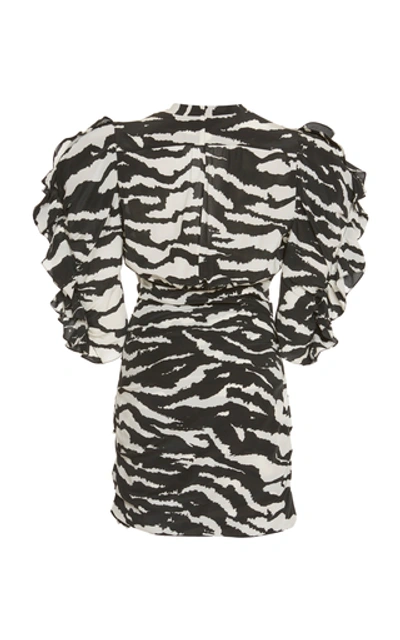Shop Isabel Marant Farah Zebra-print Stretch-silk Mini Dress In Black/white