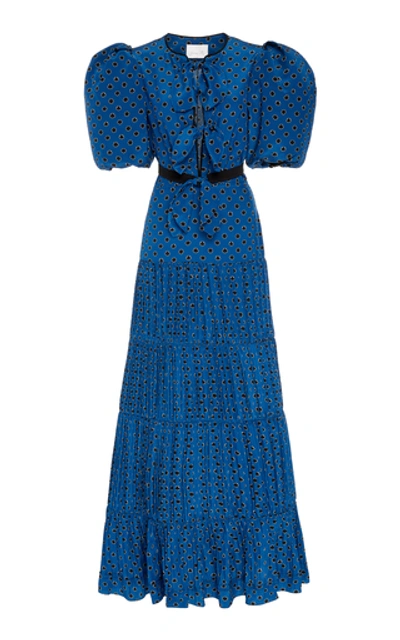 Shop Johanna Ortiz Ancient Treasures Pleated Maxi Dress In Navy