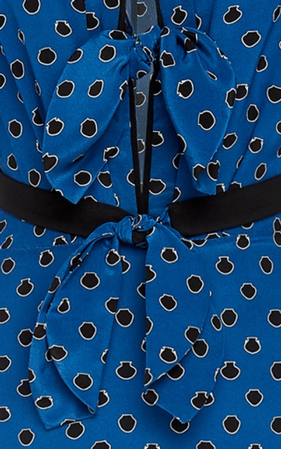 Johanna Ortiz Ancient Treasures Polka Dot Bow Plissé Puff-sleeve Maxi Dress In Navy