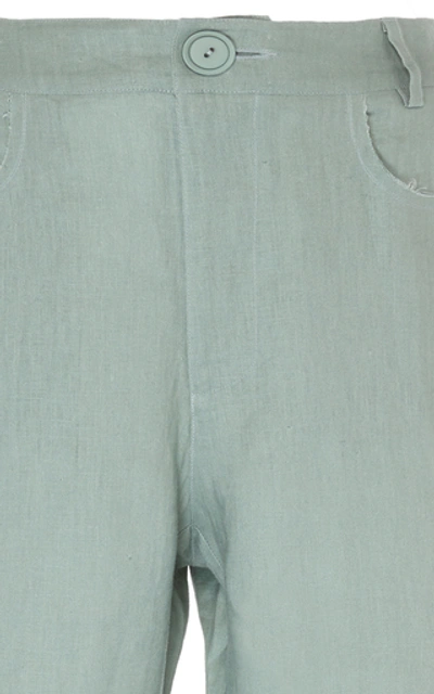 Shop Albus Lumen Lumen Distressed Linen Pants In Green