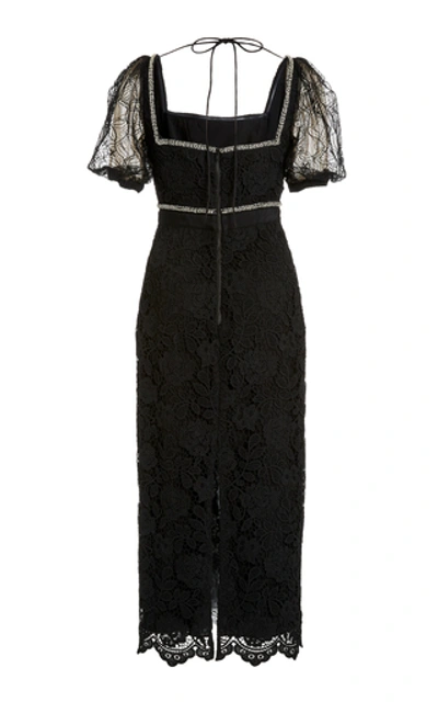 Shop Self-portrait Square-neck Lace Midi Dress In Black