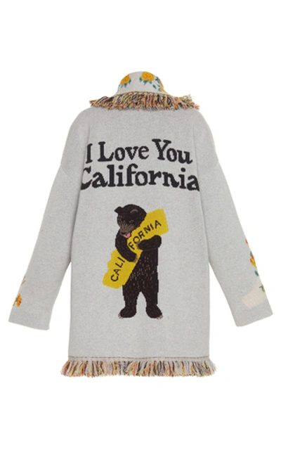 Shop Alanui "i Love You California" Fringed Cashmere Cardigan In Multi