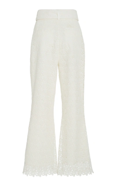 Shop Zimmermann Belted Cropped Cotton Lace Wide-leg Pants In White