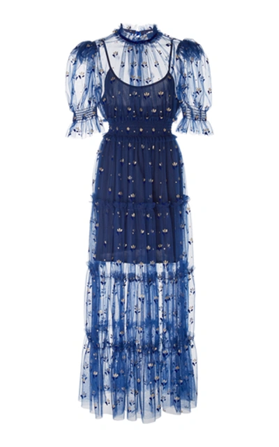 Shop Alice Mccall Cowboy Tears Flocked Tulle Midi Dress In Blue