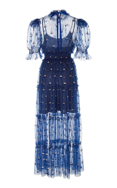 Shop Alice Mccall Cowboy Tears Flocked Tulle Midi Dress In Blue