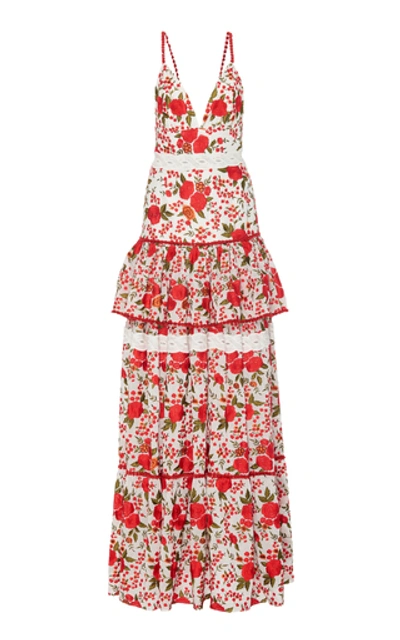 Shop Alexis Cassis Tiered Floral Maxi Dress In Red