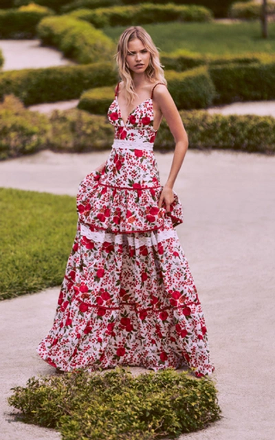 Shop Alexis Cassis Tiered Floral Maxi Dress In Red