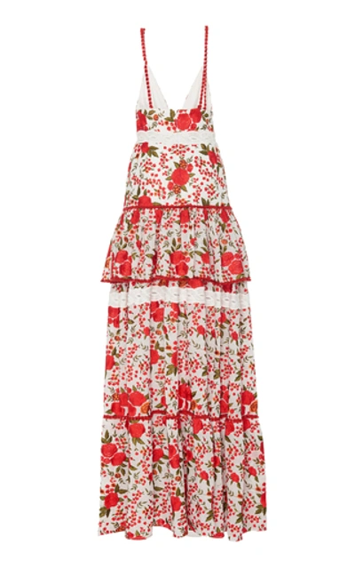 Shop Alexis Cassis Tiered Floral Maxi Dress In Red