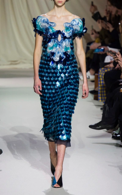 Shop Mary Katrantzou Sequined Organza Midi Dress In Blue