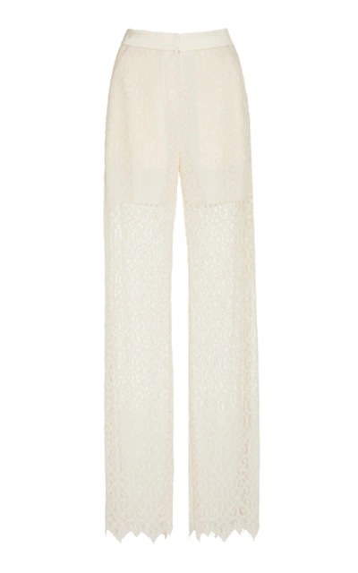 Shop Jonathan Simkhai Ava Satin-paneled Lace Pants In White