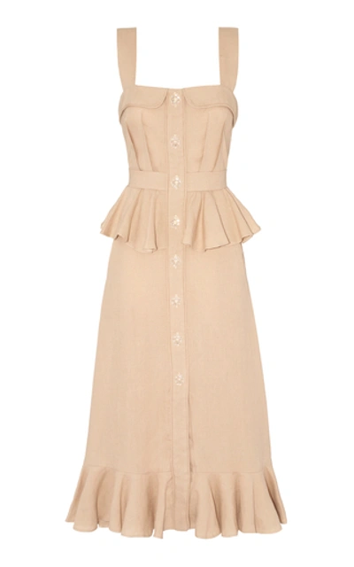 Shop Anna Mason Olivia Linen Midi Dress In Neutral