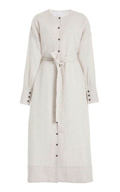Shop Asceno The Rome Button-detailed Linen Maxi Dress In White