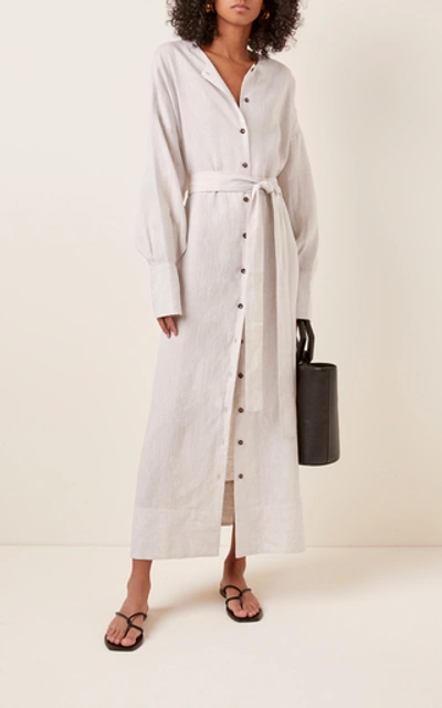 Shop Asceno The Rome Button-detailed Linen Maxi Dress In White