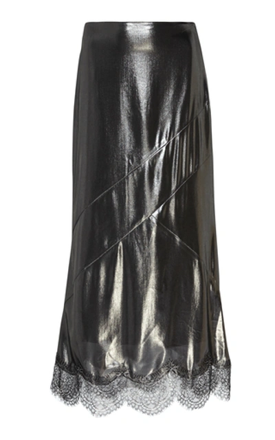 Shop Anais Jourden Metallic Lace-trim Lamé Midi Skirt In Black