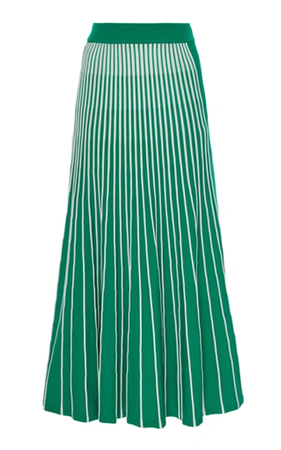Shop Alexis Vani High-rise Striped Ribbed-knit Skirt In Green