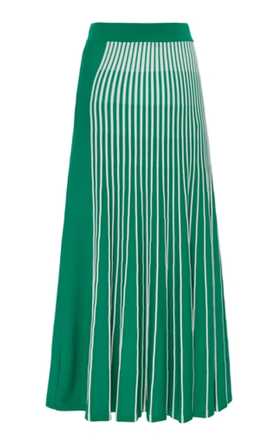Shop Alexis Vani High-rise Striped Ribbed-knit Skirt In Green