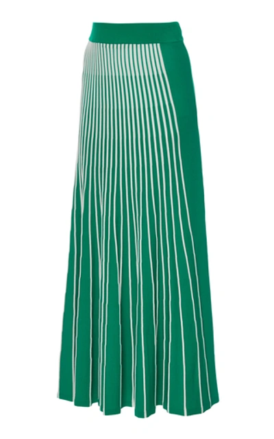 Shop Alexis Vani High-rise Striped Ribbed-knit Skirt In Green