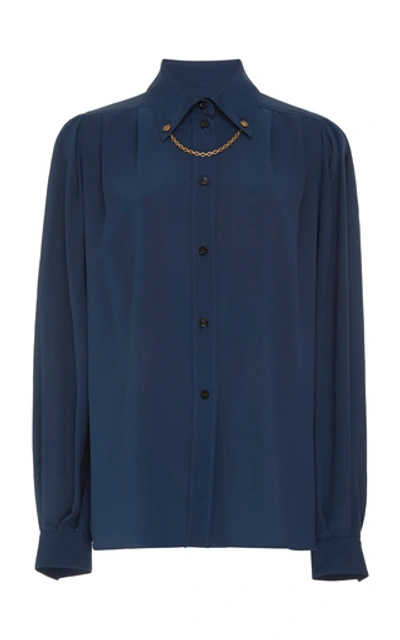 Shop Givenchy Chain-detailed Silk Blouse In Navy