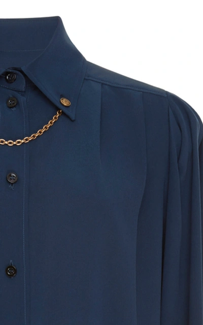 Shop Givenchy Chain-detailed Silk Blouse In Navy