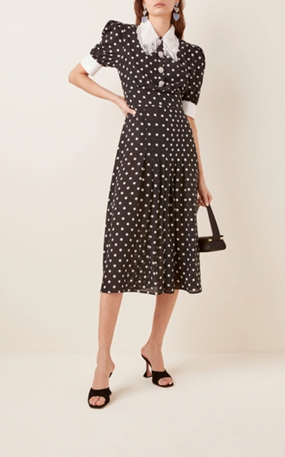 Shop Alessandra Rich Polka-dot Silk-chiffon Midi Dress In Print