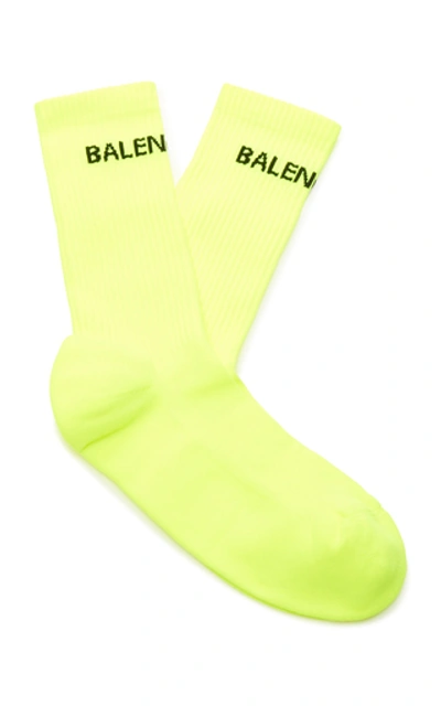 Shop Balenciaga Intarsia Cotton-blend Socks In Yellow