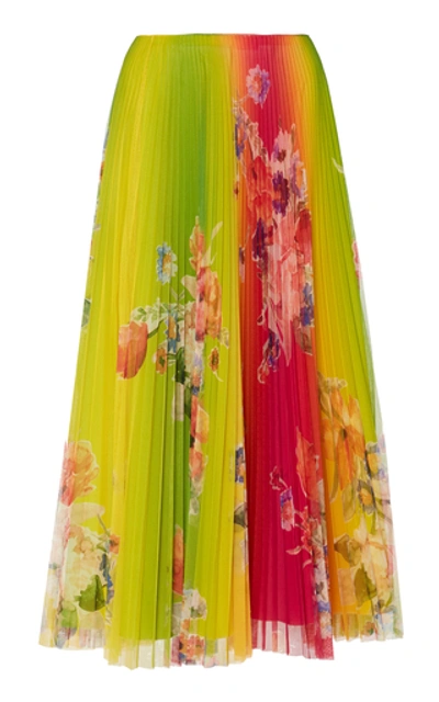 Shop Ralph Lauren Trivelas Floral Plissé Midi Skirt In Green