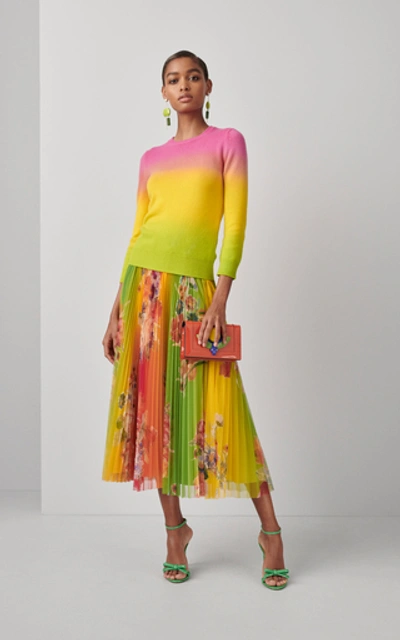 Shop Ralph Lauren Trivelas Floral Plissé Midi Skirt In Green