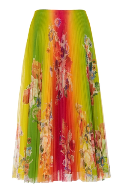 Shop Ralph Lauren Trivelas Floral Plissé Midi Skirt In Green