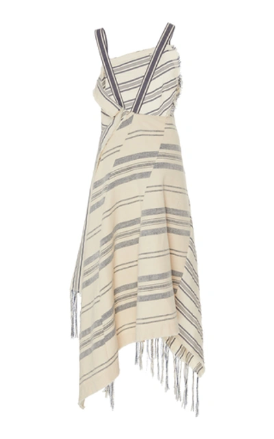 Shop Monse Asymmetric Striped Cotton-linen Dress