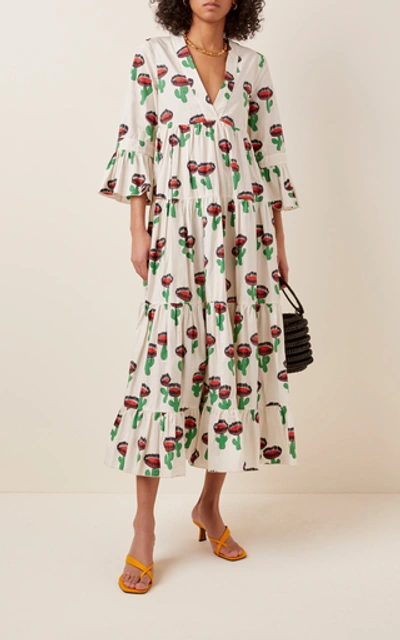 Shop La Doublej Jennifer Jane Printed Cotton-poplin Midi Dress