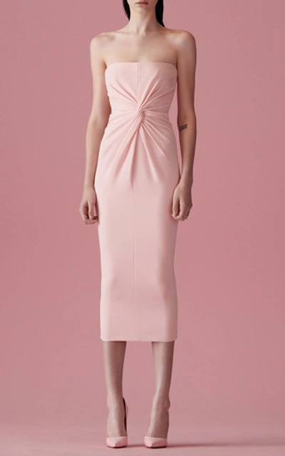 Shop Alex Perry Lindsey Ruched Crepe Midi Dress In Pink