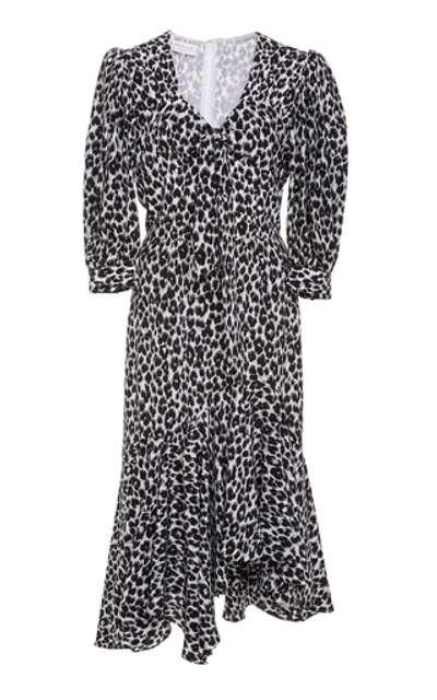 Shop Michael Kors Leopard-print Asymmetric Silk Dress In Animal