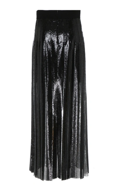Shop Akris Sequined-embellished Plissé Crepe Midi Skirt In Black
