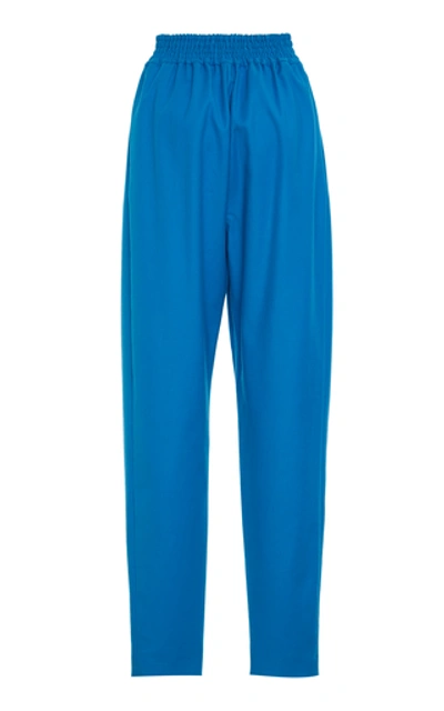 Shop Attico High-rise Pleated Cady Pants In Blue