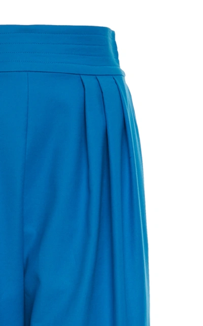 Shop Attico High-rise Pleated Cady Pants In Blue