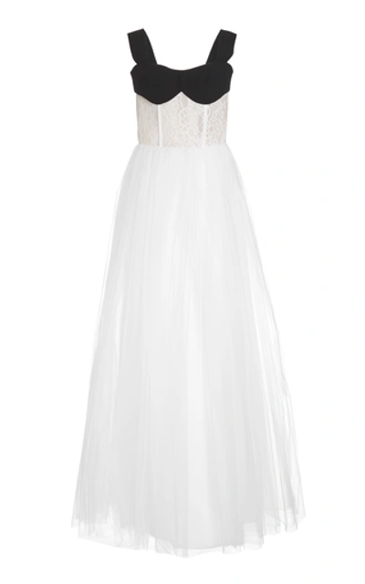 Shop Rasario Exclusive Sleeveless Lace And Tulle Gown In White