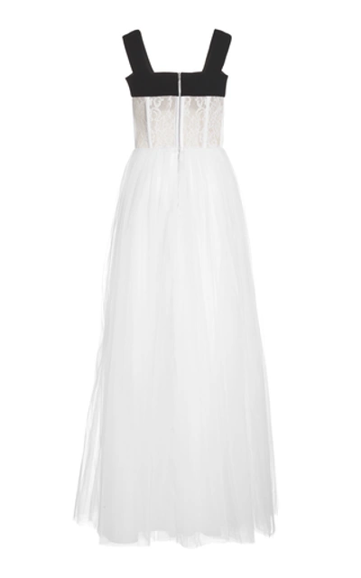 Shop Rasario Exclusive Sleeveless Lace And Tulle Gown In White