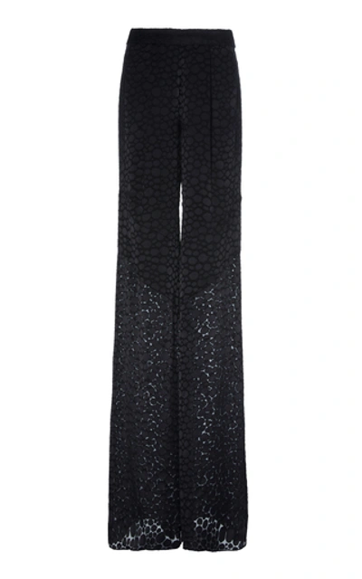 Shop Alexis Galini Embroidered Silk-blend Wide-leg Pants In Black