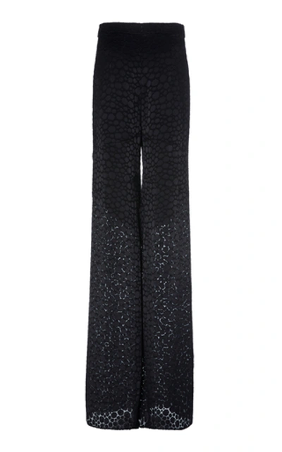 Shop Alexis Galini Embroidered Silk-blend Wide-leg Pants In Black