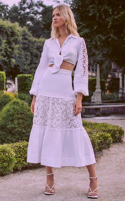 Shop Alexis Gwenda Midi Tiered Eyelet Skirt In White