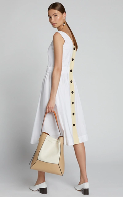 Shop Marni Pleated Cotton Midi Dress In White