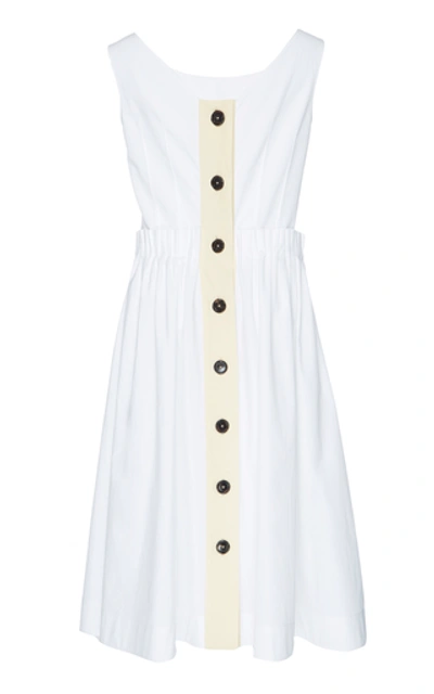 Shop Marni Pleated Cotton Midi Dress In White