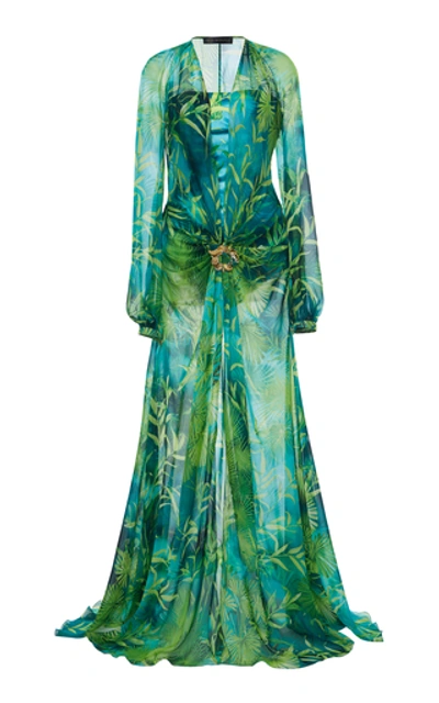 Shop Versace Jungle Print Silk-chiffon Dress