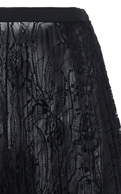 Shop Andrew Gn Pleated Chantilly Lace Midi Skirt In Black