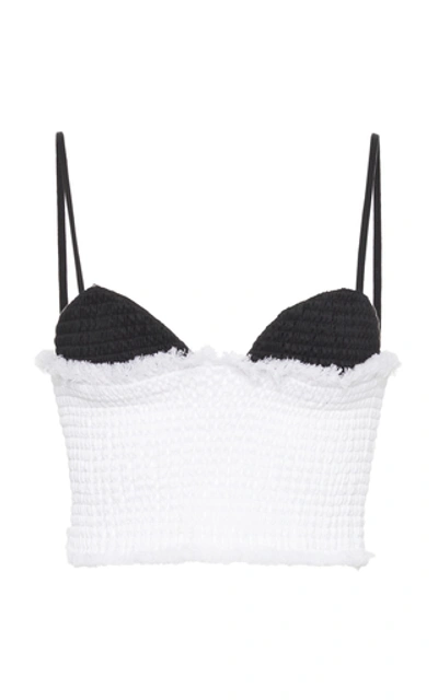 Shop Marina Moscone Smocked Cotton Bralette In White