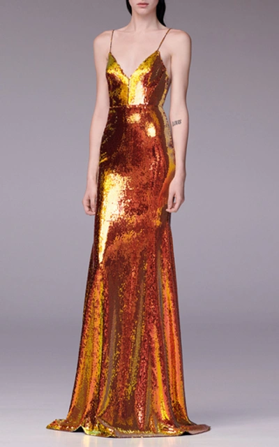 Shop Alex Perry Aldridge Sequin-embellished Gown In Gold