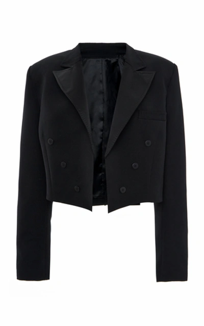 Shop Attico Cropped Wool-blend Blazer In Black