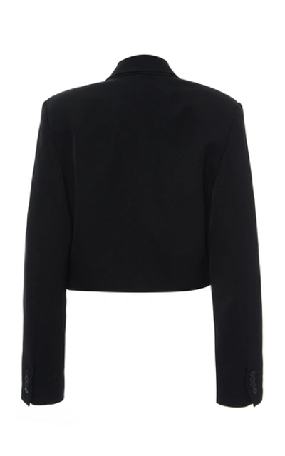 Shop Attico Cropped Wool-blend Blazer In Black