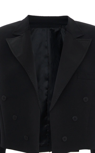 Shop Attico Cropped Wool-blend Blazer In Black