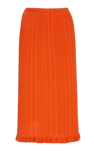 Shop Acne Studios Kora Ribbed Cotton-blend Knee-length Skirt In Red